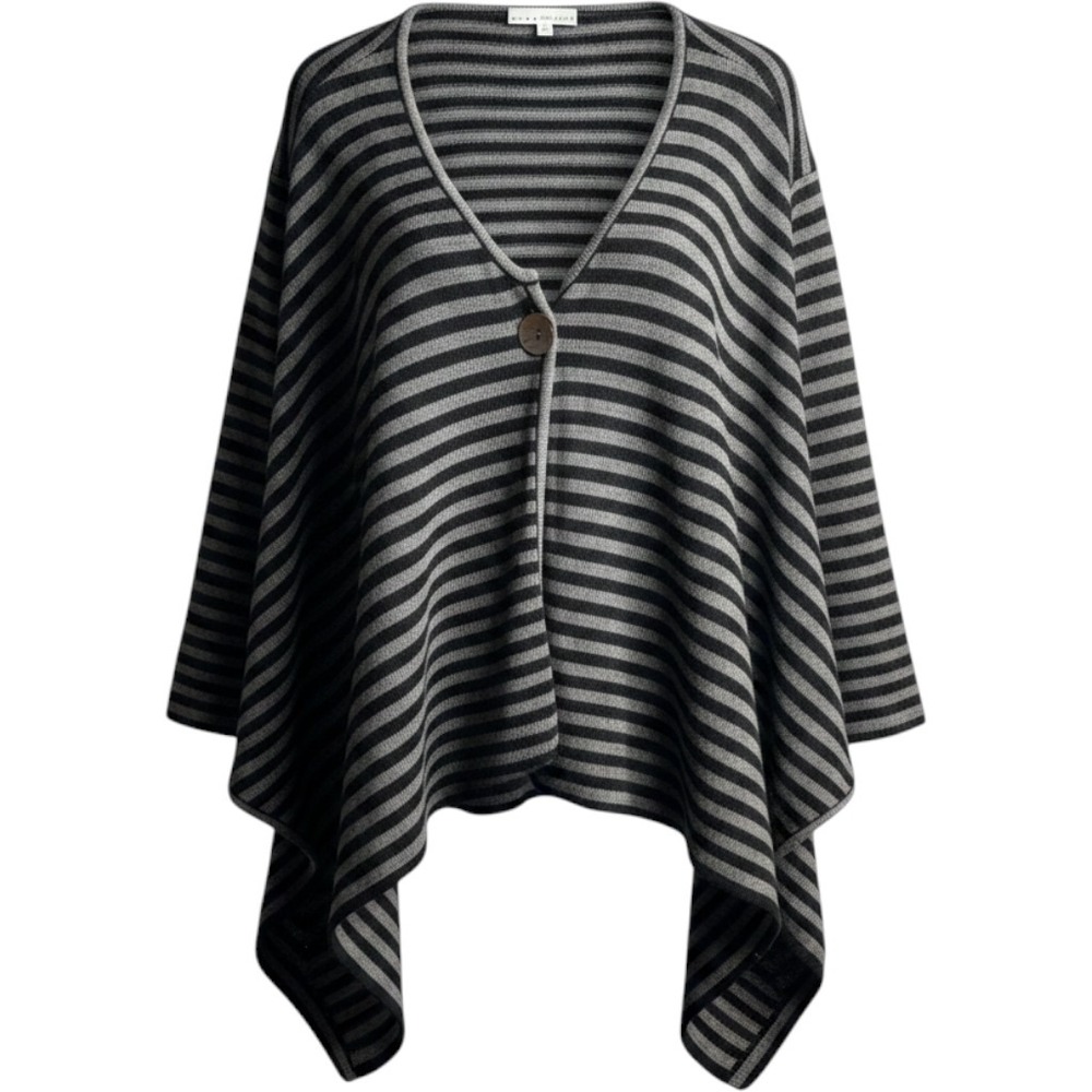 Bryn Walker Gray Black Striped 1 Button Drape Cardigan Sweater S Cashmere Blend